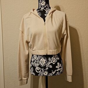 Double Zero Cream Color Crop Hoodie Size Large